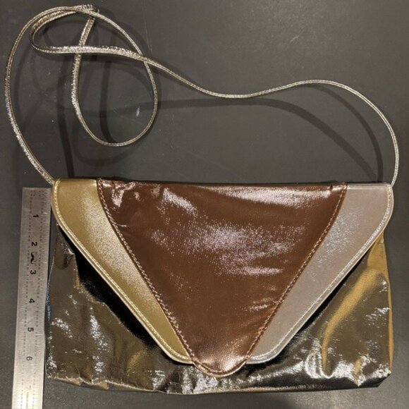 Vintage Gold Silver Bronze Metallic Envelope Crossbody Leather Clutch‎ Purse - Picture 8 of 12